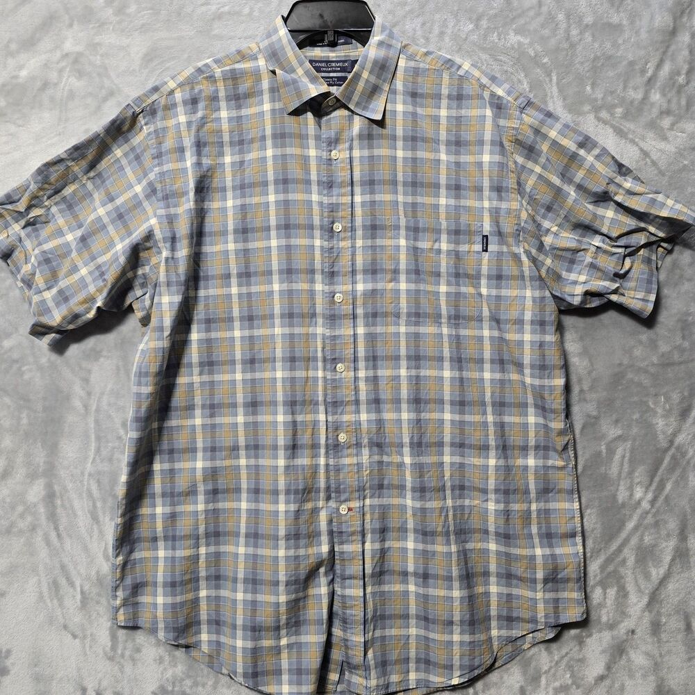 Daniel Cremieux Signature Collection Shirt Mens Large Blue Gray Check Cotton